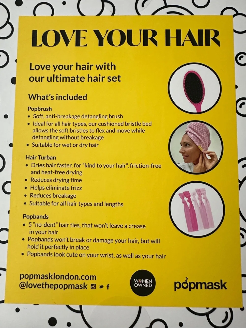 Ultimate Pink Hair Set w/Detangling Brush, 5 No-Dent Hair Ties & Spa Turban NIB